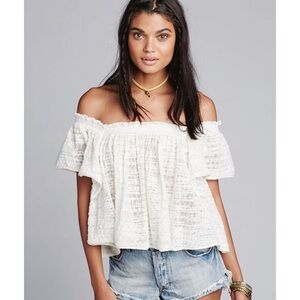 Free People Ivory Thrills & Frills Off-Shoulder Sweater Top | M​